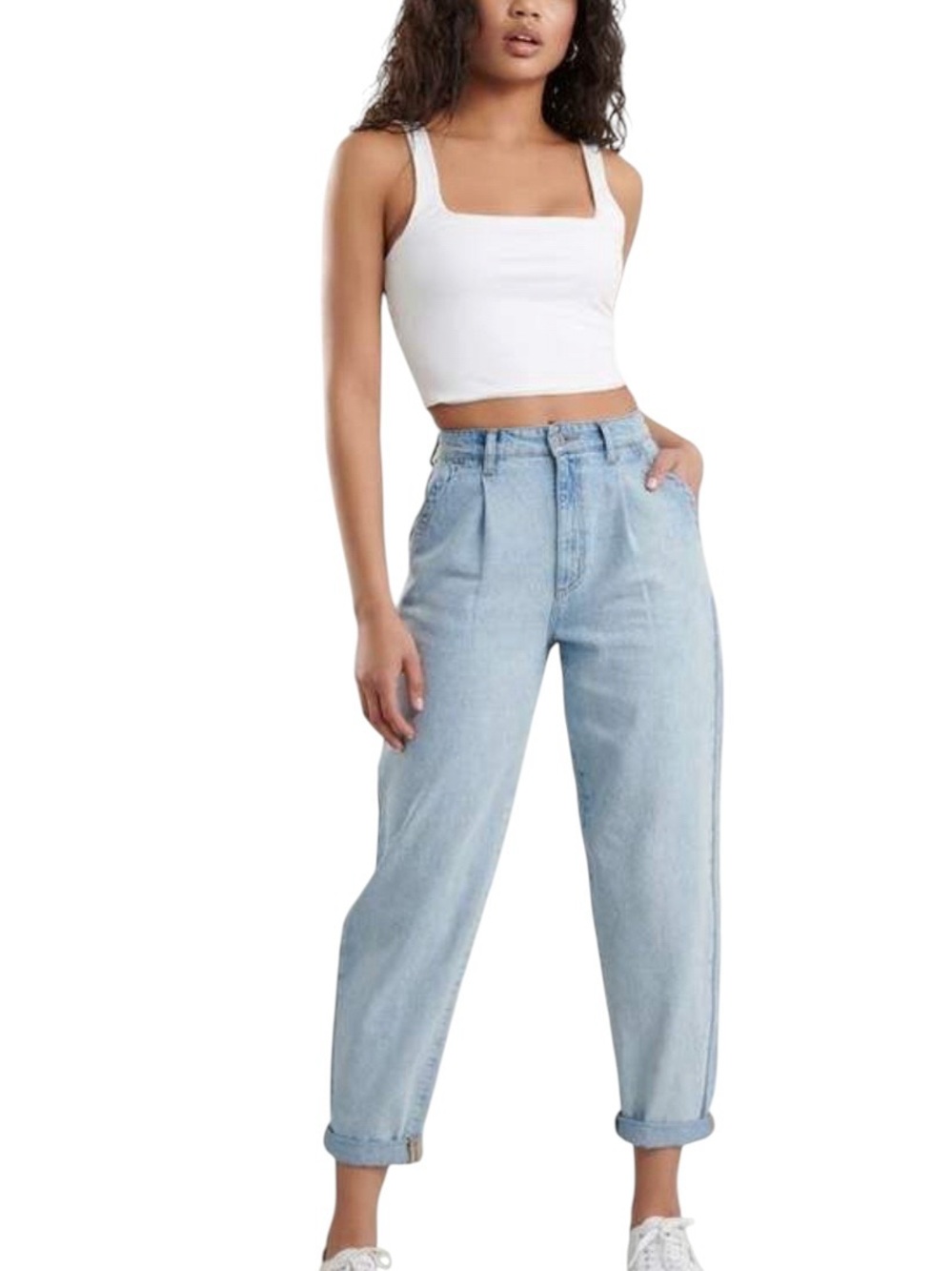 Garage 80s Pleated Mom Jeans Light Wash High Rise Raw Hem Size 00